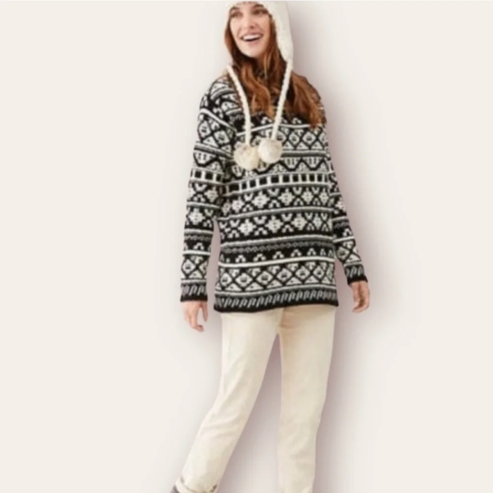 J. Jill Oversized Mock Neck Cotton Wool Blend Fair Isle Pullover Sweater XS